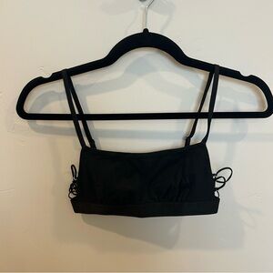 Aerie Black Square Neck Unlined Strappy Lace Up Side Bralette , Black, XXS